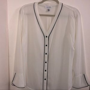 Calvin Klein white blouse white S black button